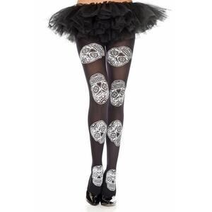 MUSIC LEGS NEW Gothic Sugar Skull Print‎ Tights